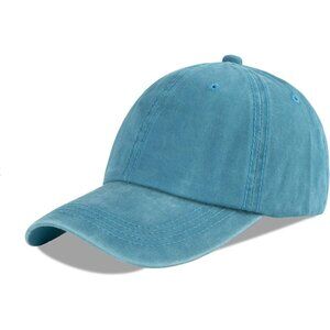 Unisex Washed-aquamarine Baseball Cap Cotton Fits Washed Denim Adjustable Hat